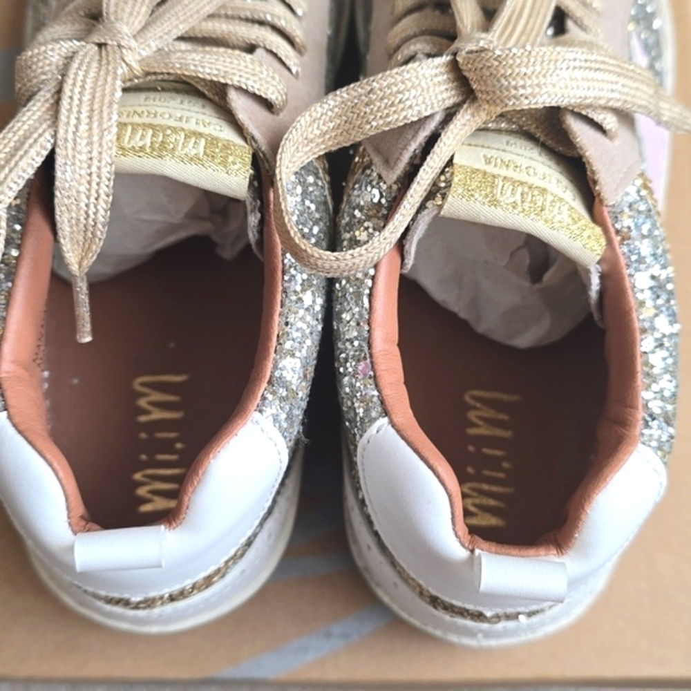 Mi.iM Daisy Light Gold (Pink Star) Lace-up Glitter Suede Mid Star Sneakers - Picture 7 of 16